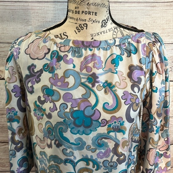 See By Chloe Silk Blouse 3/4 Sleeves Retro Floral Print Paisley Size 2 - Picture 2 of 11